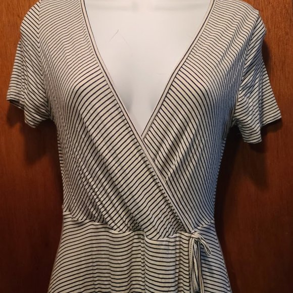 Hearts & Hips black &white striped faux wrap dress szM - Picture 2 of 5
